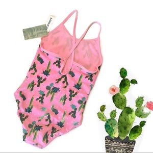 🌵 Cactus Printed Keyhole-Back Pink Swimsuit